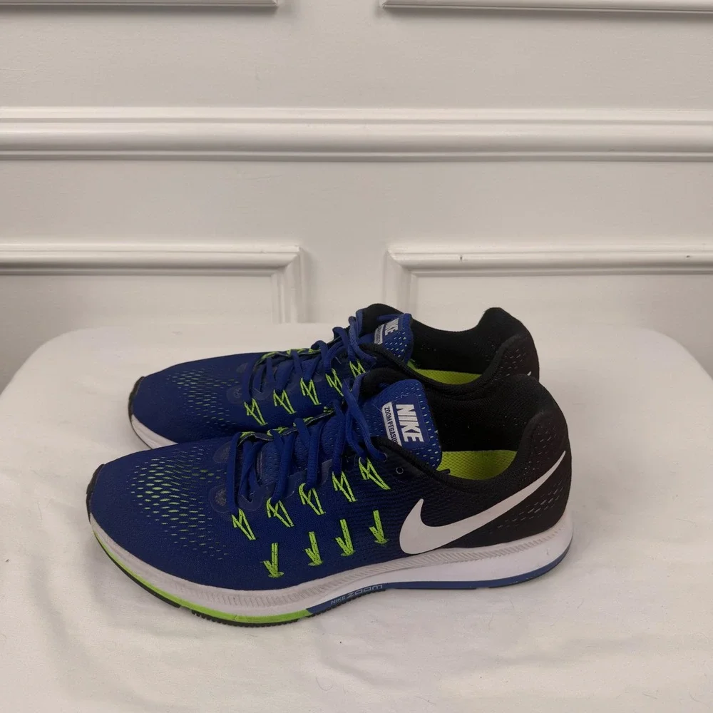Nike Air Zoom Pegasus 33 Mens Running Shoes Blue Black Volt 831352-400 Size 10.5